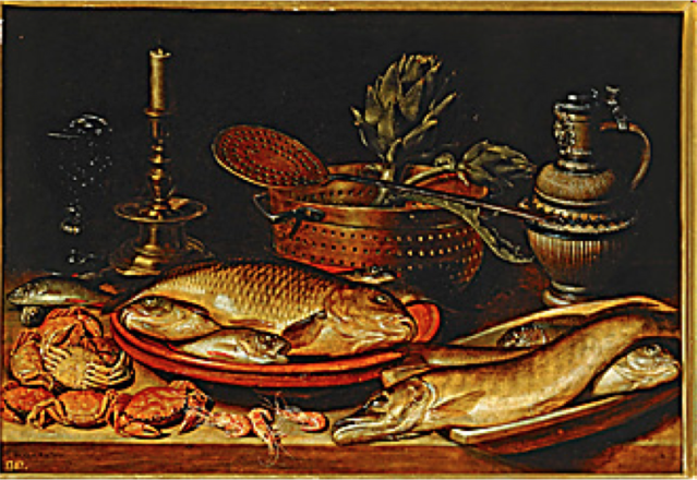 Still-Life with Colander and Artichokes, Clara Peeters, 1613, oil on panel